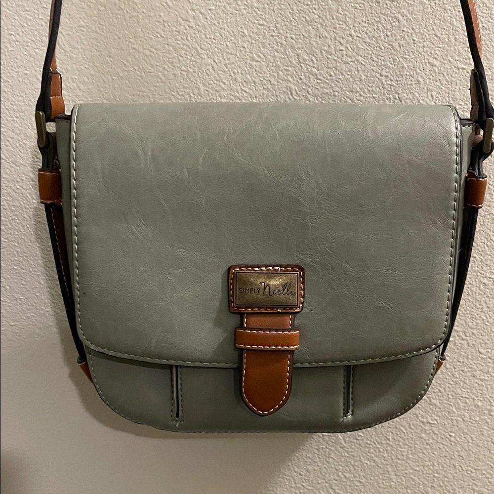 Simply Noelle Sage and Tan Faux-Leather Crossbody Bag